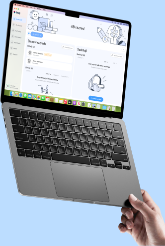 A hand holding a laptop showing the Bookshelf library interface