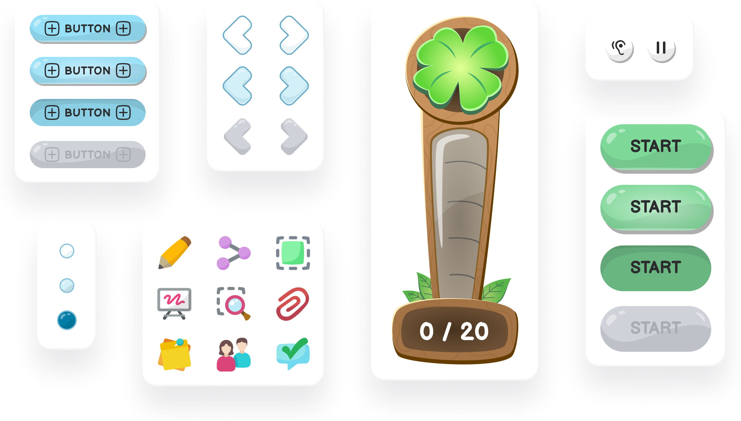 Playground's illustrated UI components — buttons, controls, and patterns shown together