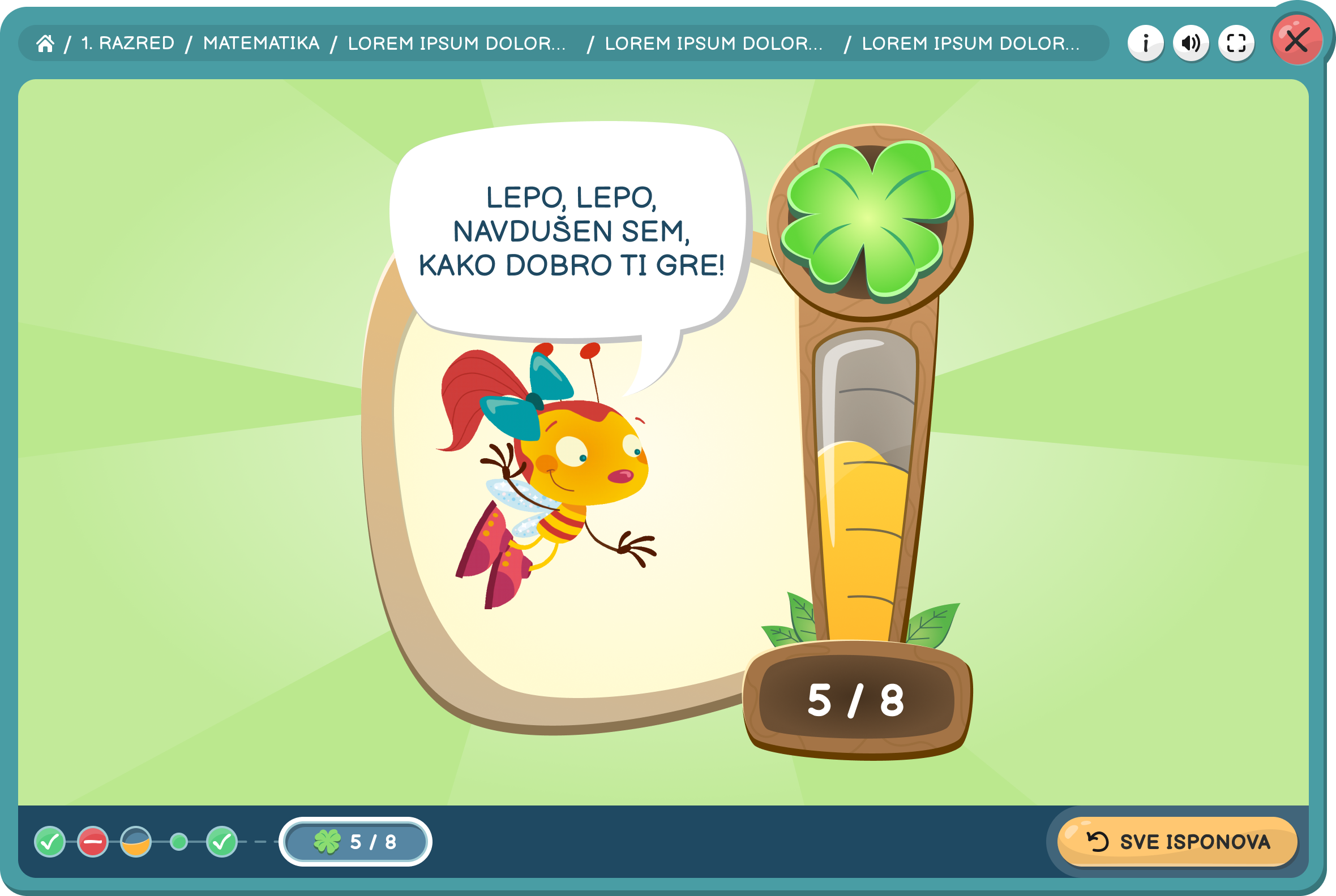 The game player showing an interactive lesson in progress