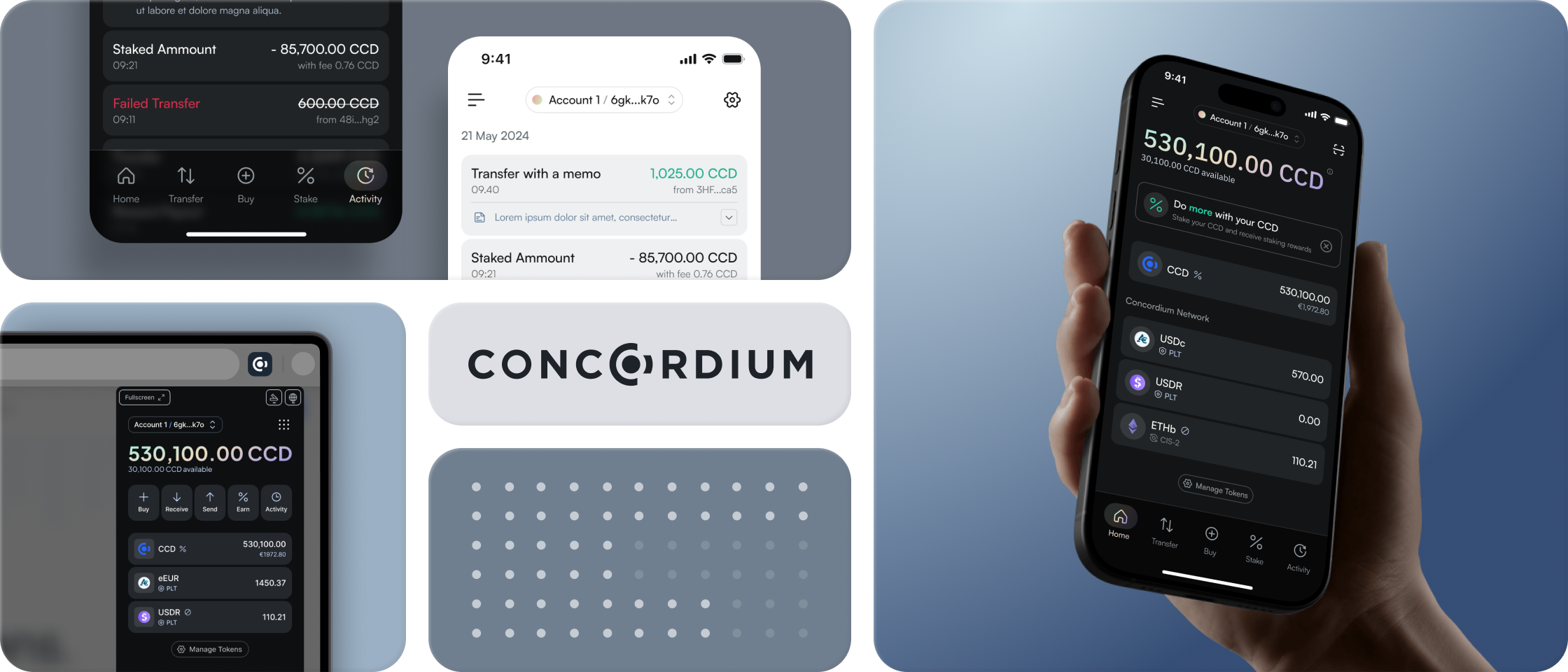 Concordium Wallet — mobile and browser extension screens