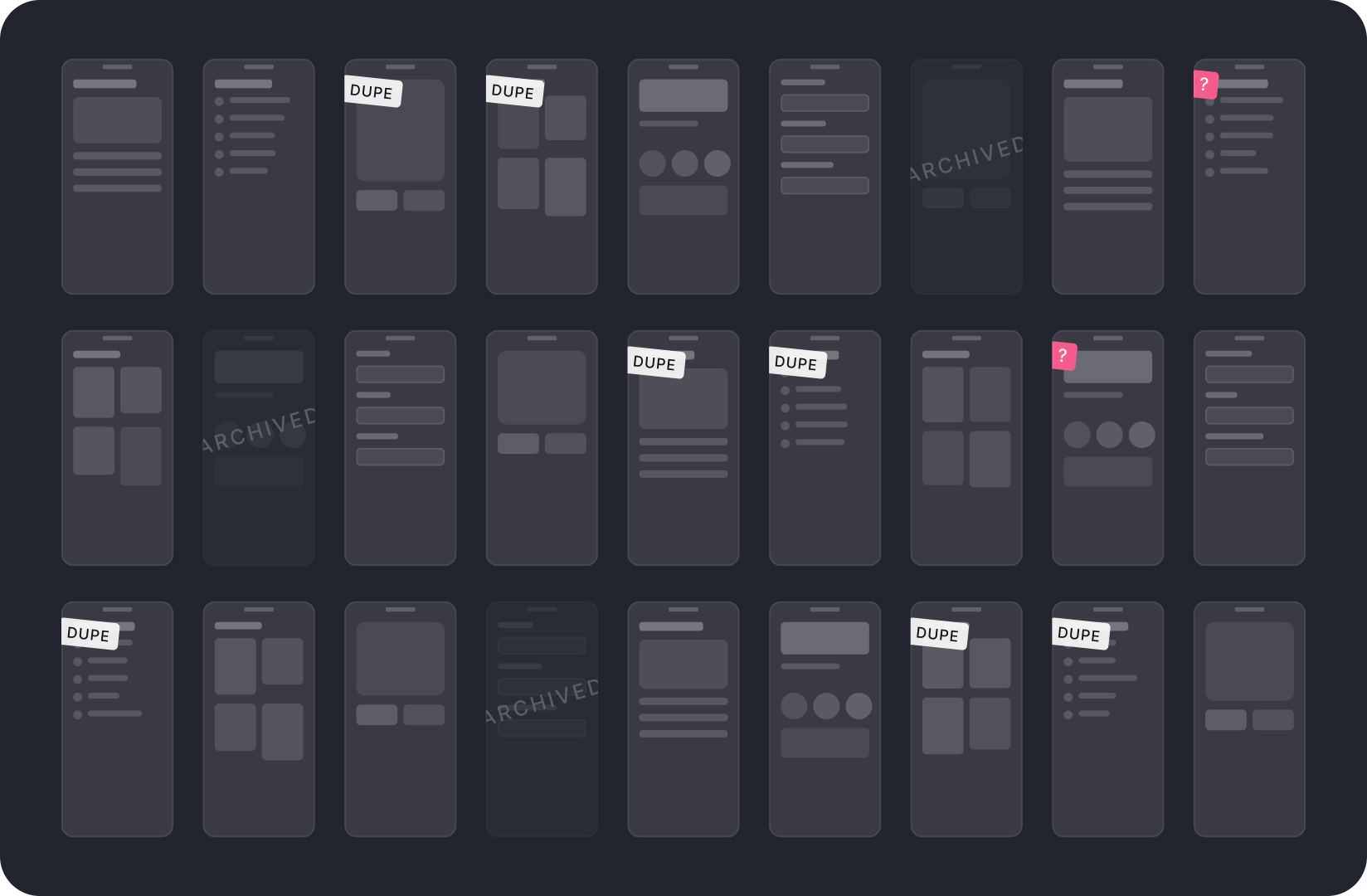 Figma files were a tangle of unsorted frames before the cleanup pass